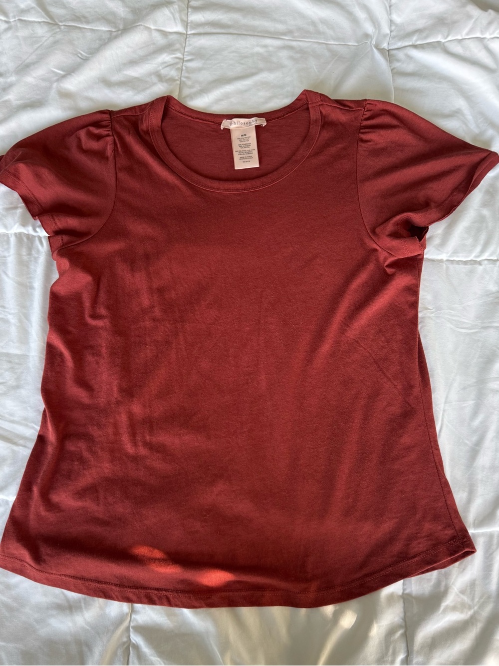 Philosophy Brick Red Puff Sleeve Crew Top